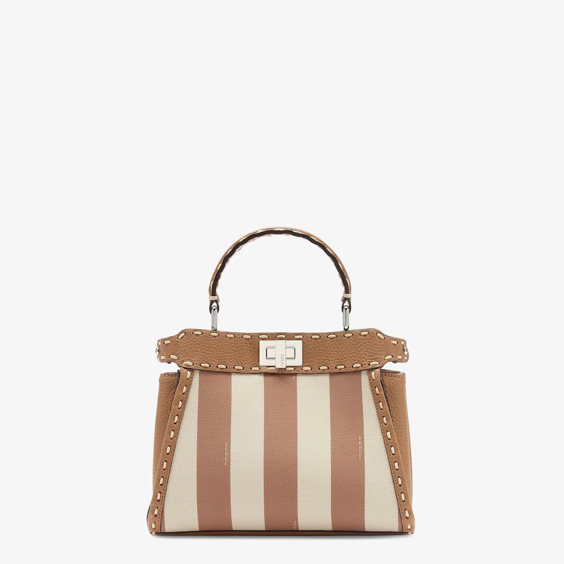 Fendi Peekaboo Mini Selleria and beige Pequin stripe fabric bag with 336 hand-sewn topstitches - Image 1